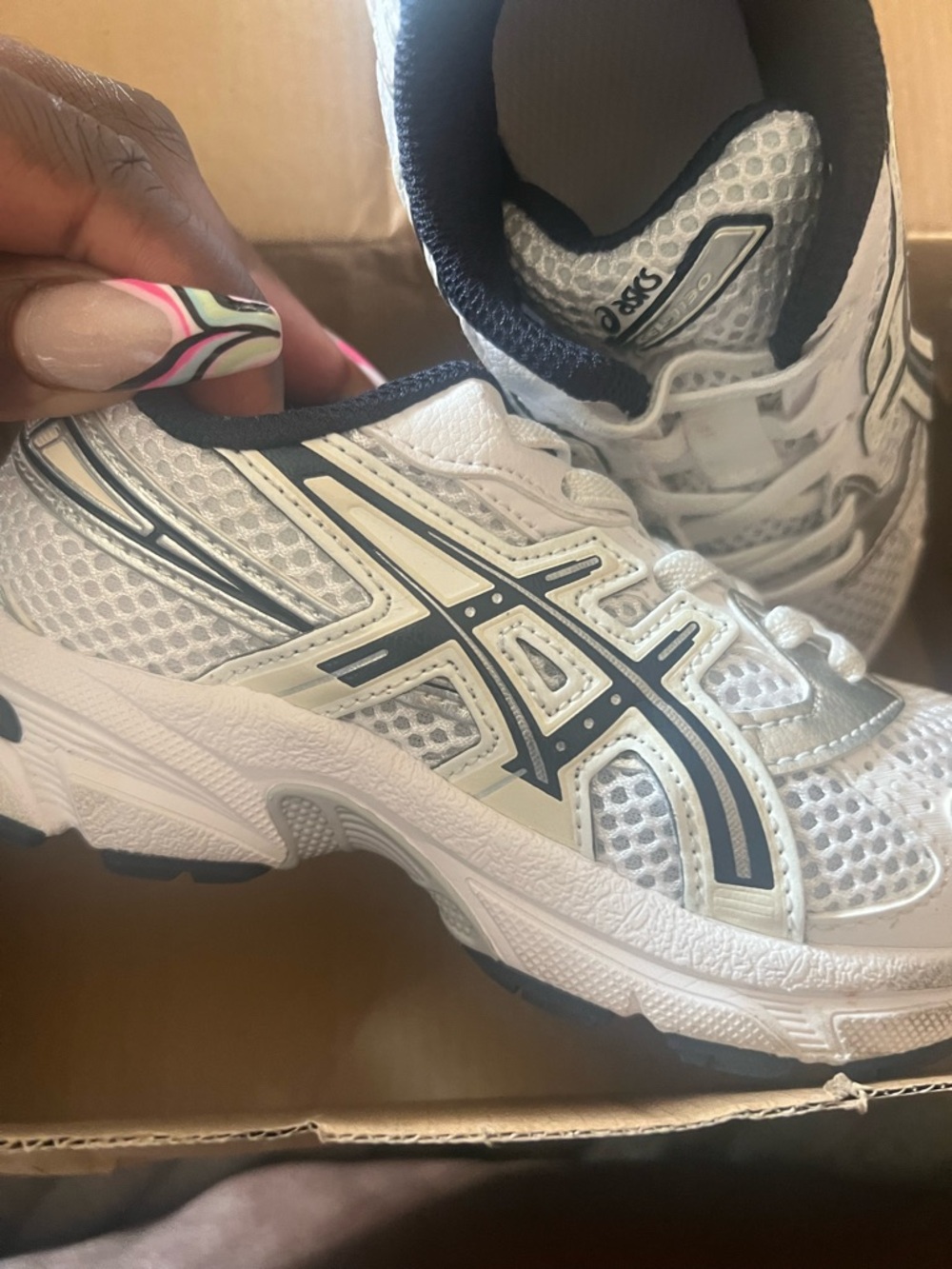 ASICS White with Navy Trim Kids Athletic Sneakers